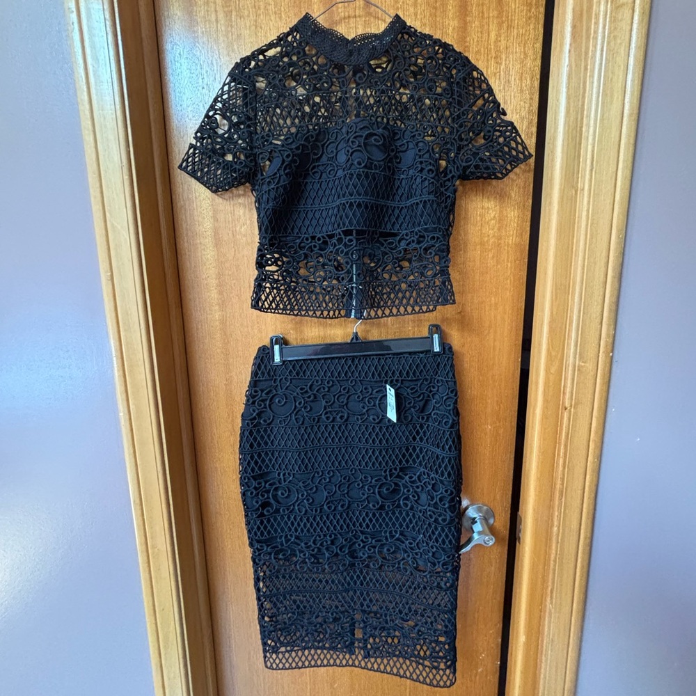EXPRESS Black Cutout Top & Skirt Matching Set